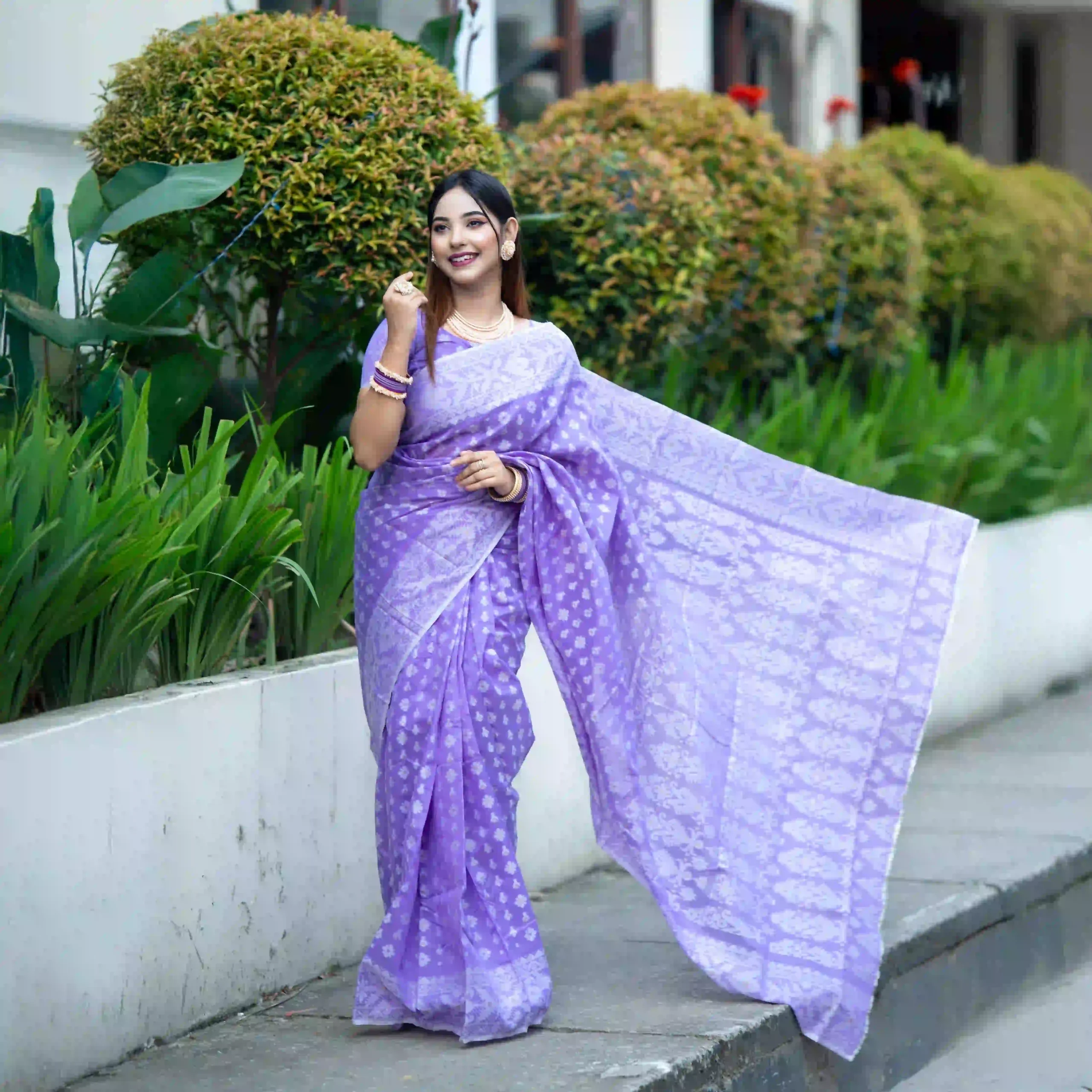 Half Silk with Blouse Pices | Saree - Image 2