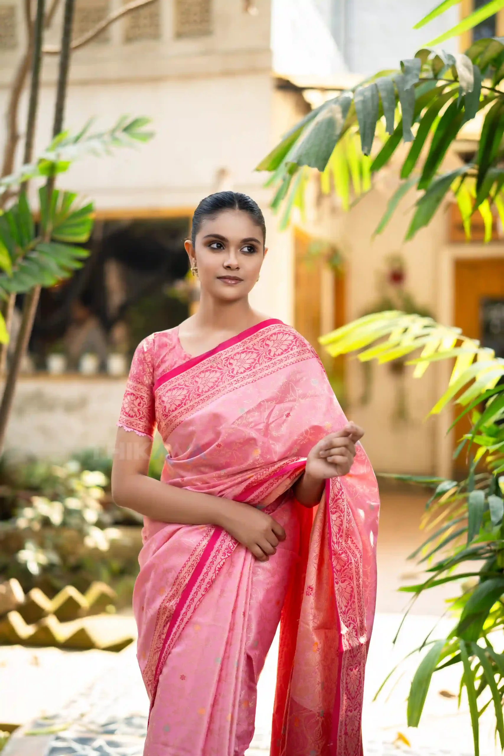 Charulata Blush Pink Saree | Half Silk - Image 4