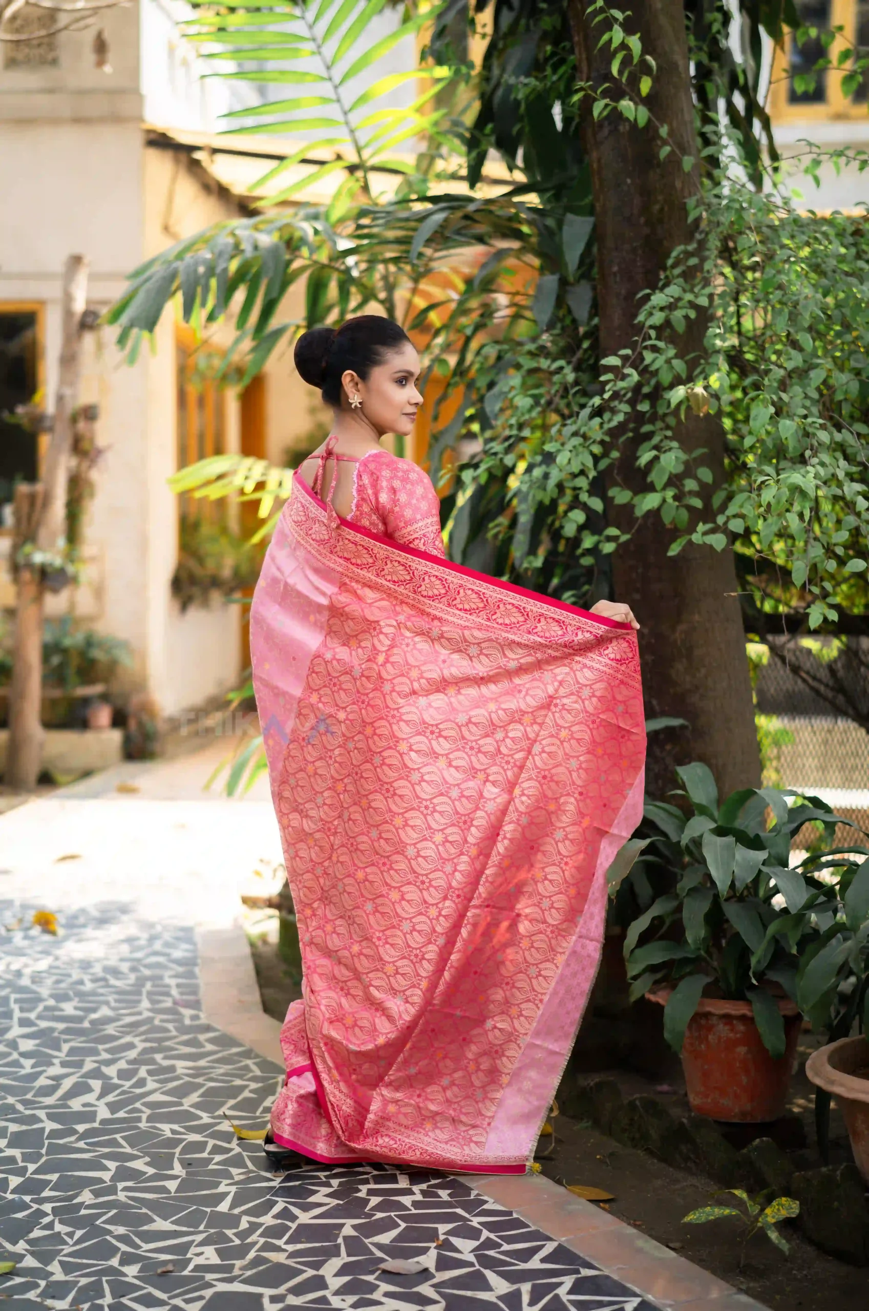 Charulata Blush Pink Saree | Half Silk - Image 3