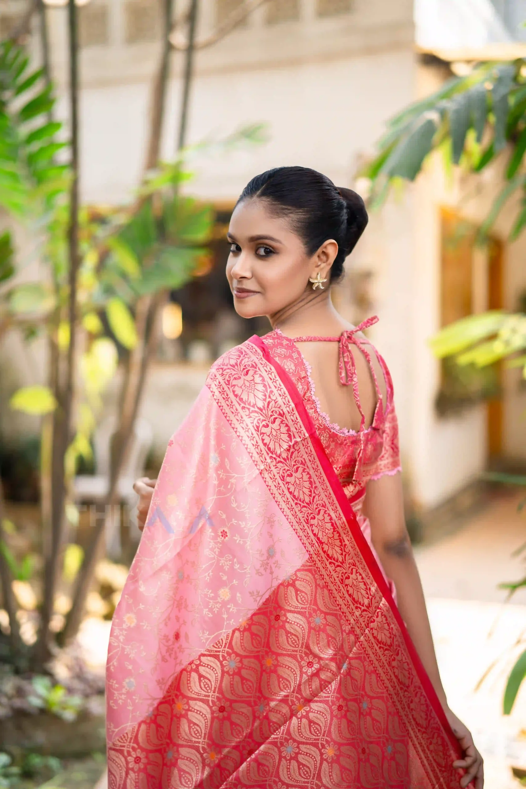 Charulata Blush Pink Saree | Half Silk - Image 2