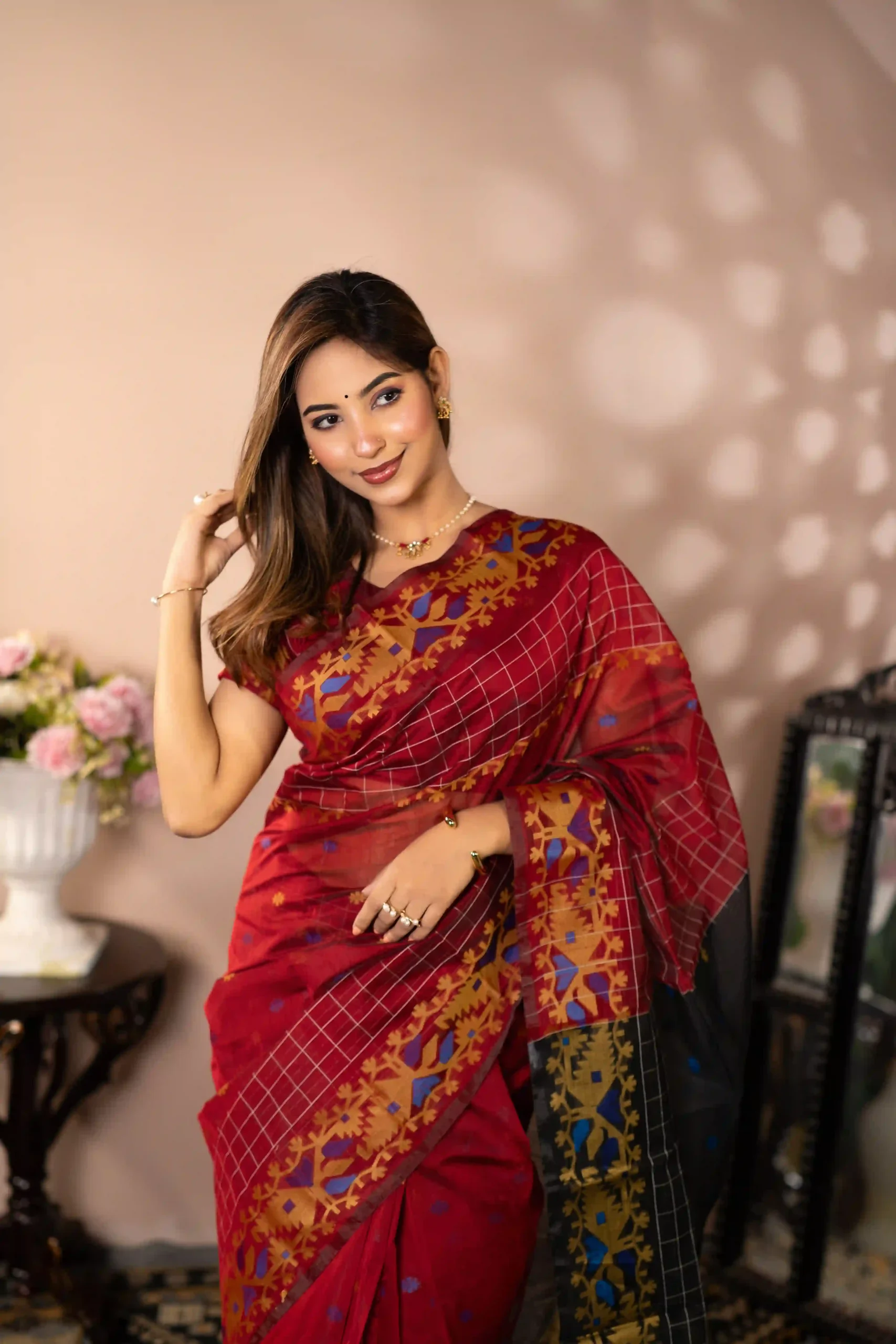 Half Silk | Jamdani | Red - Image 2