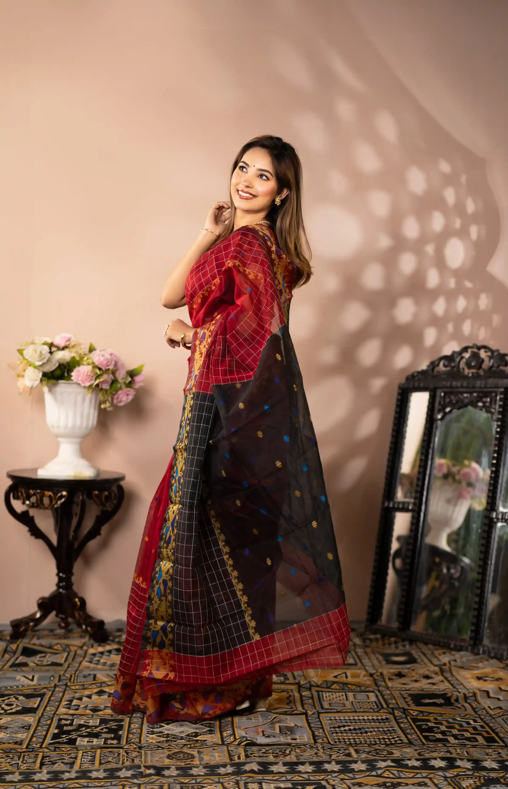 Half Silk | Jamdani | Red - Image 3