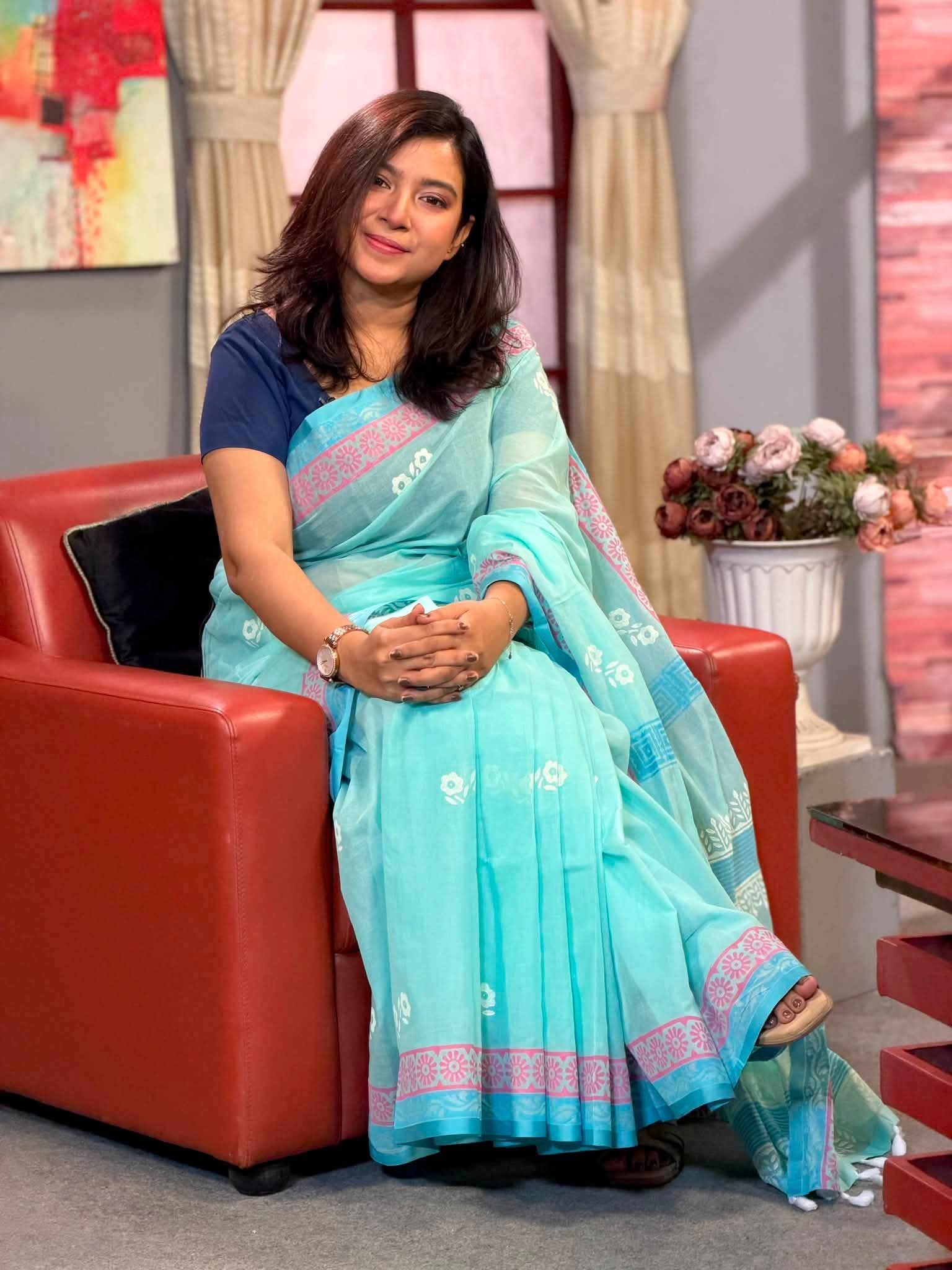 Bangaliana | Saree | Skyblue - Image 3