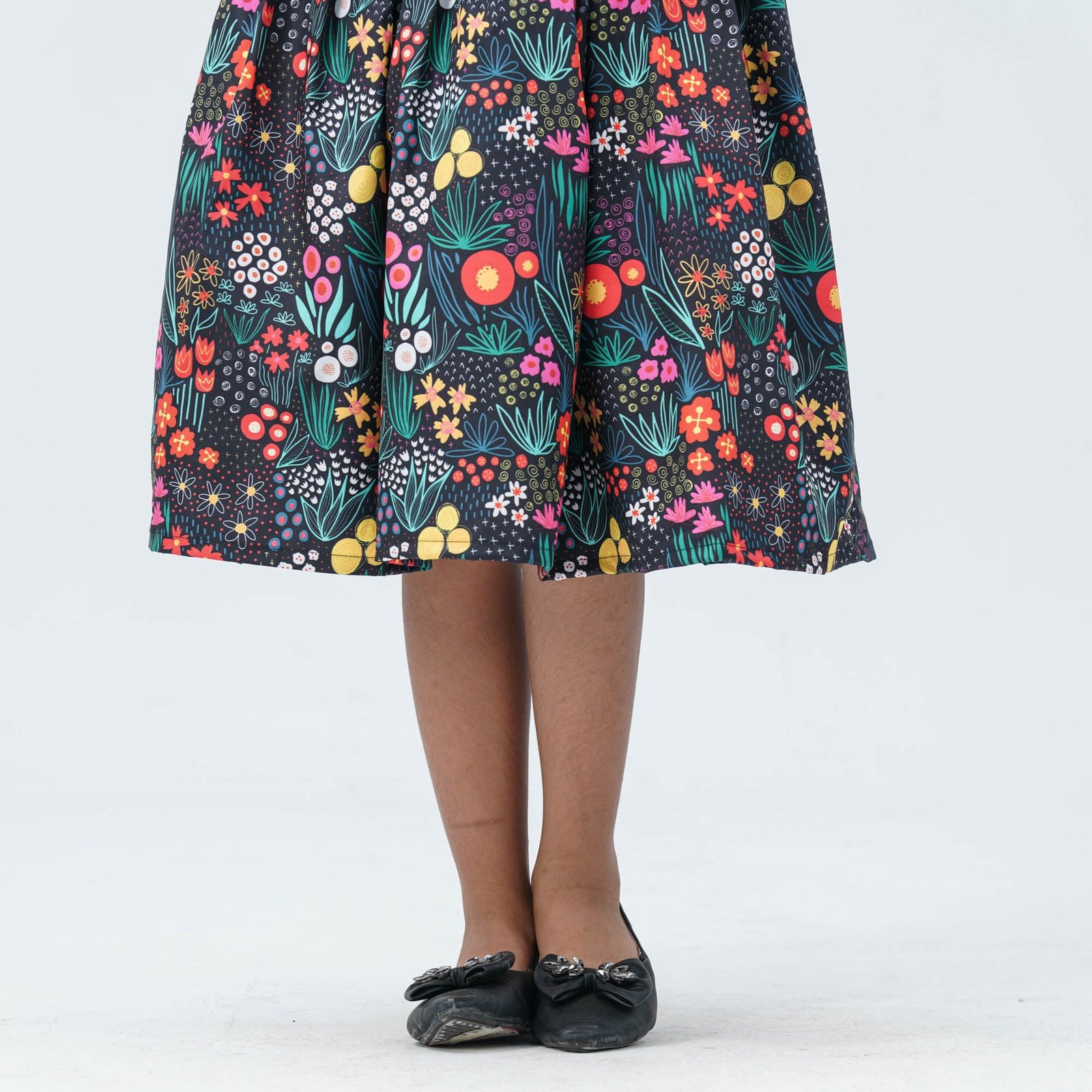 Girl's Floral Printed Blended Silk Gown with Sequin Cape - Image 2