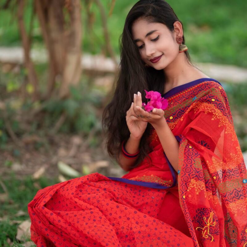 Premium Nokshi | Saree | Block Print | Magenta