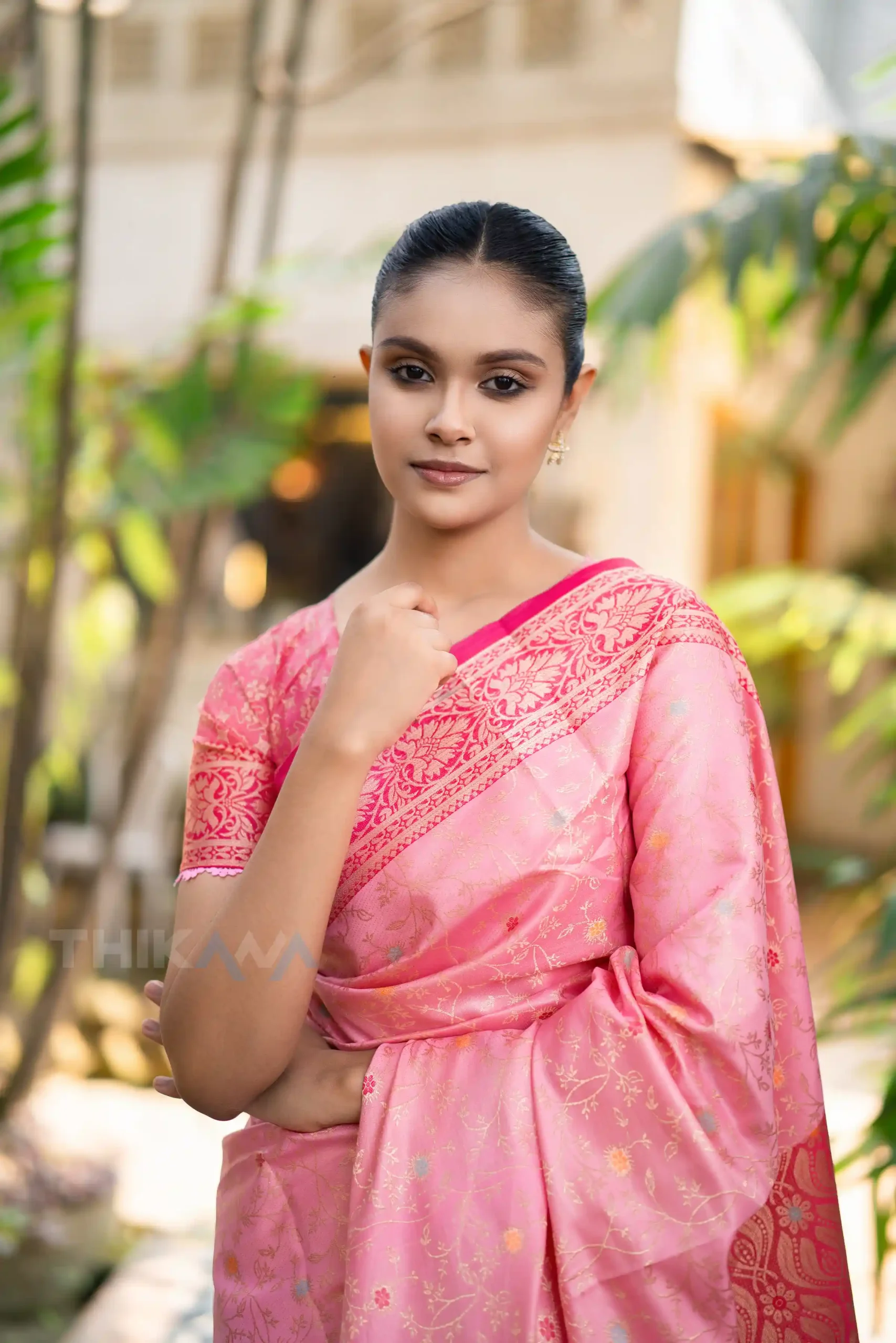 Charulata Blush Pink Saree | Half Silk