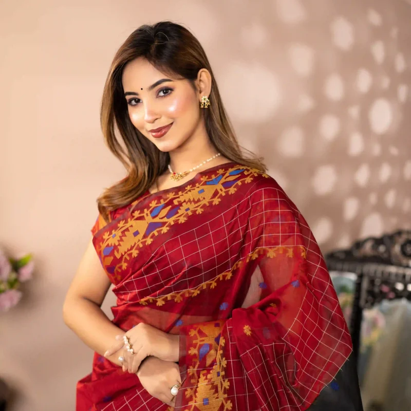 Half Silk | Jamdani | Red