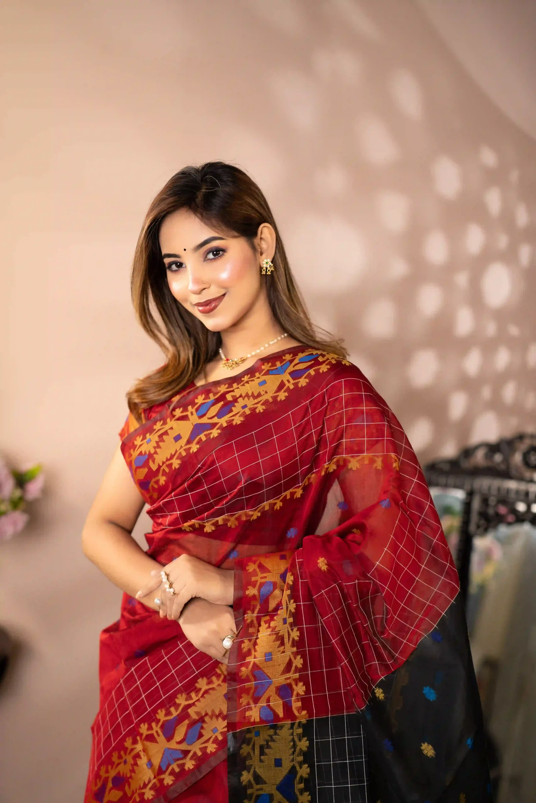 Half Silk | Jamdani | Red