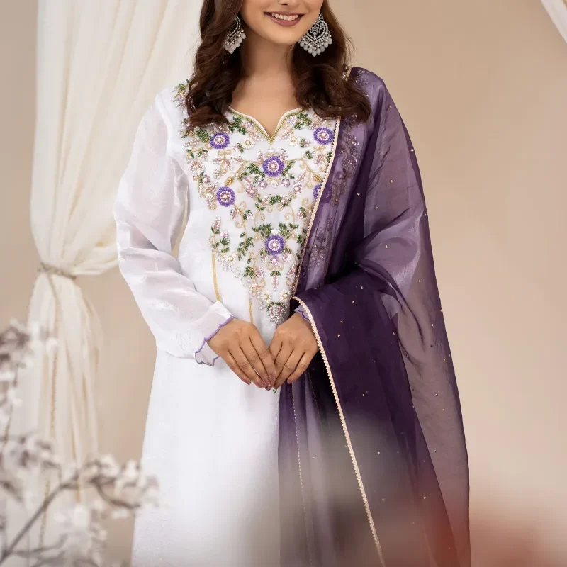 Elegant Organza Silk Floral | Embroidered 3-Piece | Amriss